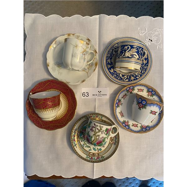 5 Mini China Tea Cups & Saucers Ainsley Limoges Coleport