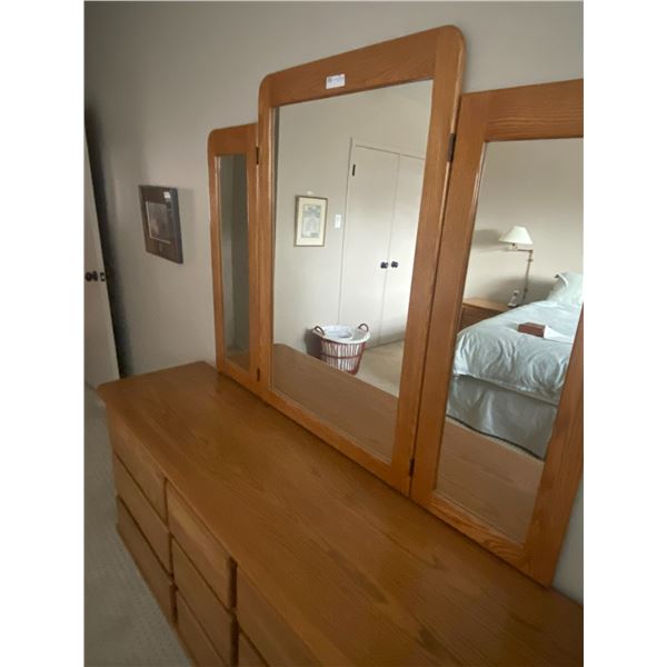 Huppe Oak Dresser  WIth Mirror 9 Drawers 68L x 18D x 19H