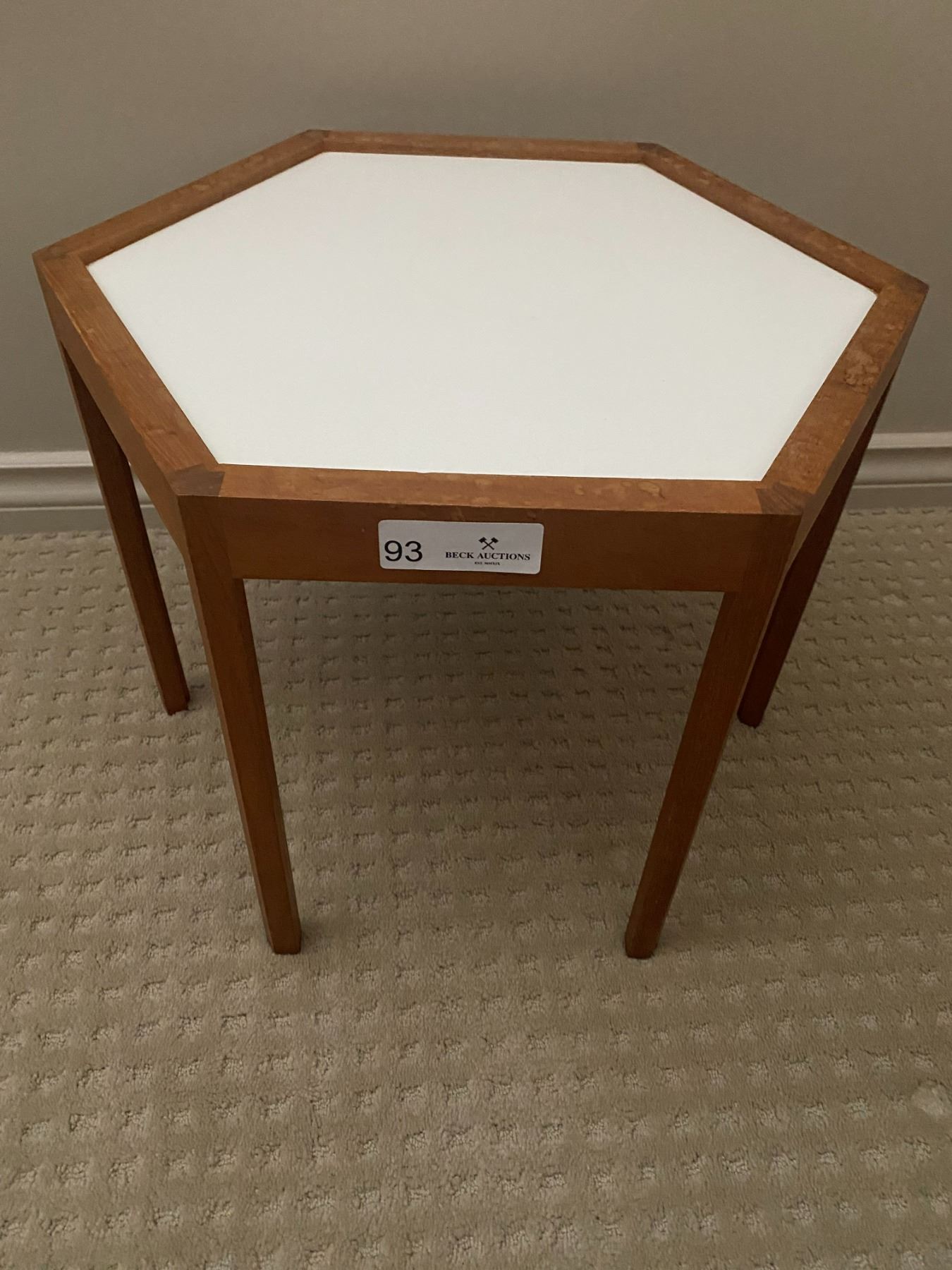 Teak Pentagon Side Table 17 x 19 x 14H - Beck Auctions Inc.