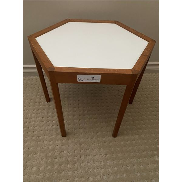 Teak Pentagon Side Table 17 x 19 x 14H