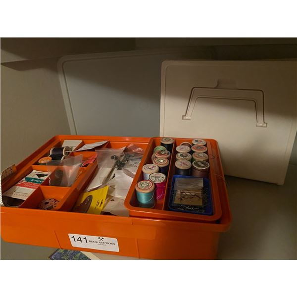 Tupperware Sewing kit with supplies for sewing