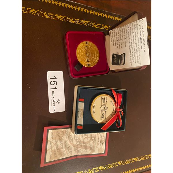 Gold Plated Greenwich Millennium Medallion and a Jasper Park Lodge ornament