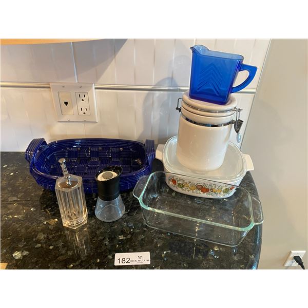 Blue Glass Serving Dish & Pottery Serving Dishes