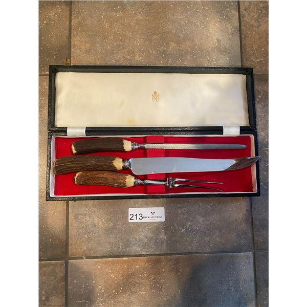 Birks Stag Horn Carving Set Box Set