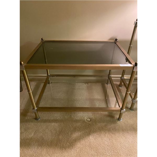 Brass Glass & Metal Table 29L x 21W x 21H
