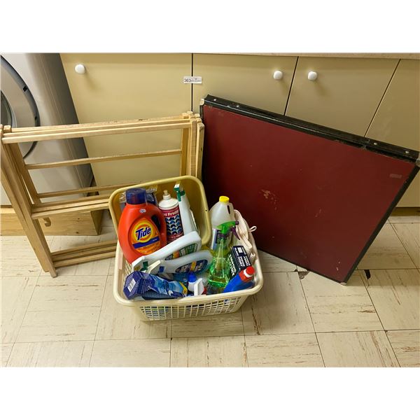 Folding Table &  Assortment of Laundry/Cleaning Supplies