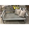 Image 1 : "Ivy + Bean Movie" - Trantz's yard - patio wooden bench with cushions ( Approx. 54 1/2 inches wide b