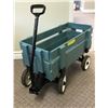 Image 1 : "IVY+Bean Movie" Vintage painted turquoise wagon ( Approx.. 31 inch wide x 14 1/2 inch depth x 13 in