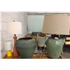 Image 1 : "Ivy + Bean Movie"  - Group of four Mid century Modern Table lamps and wicker dec Vase.