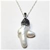 Image 1 : $160 Silver Freeform Fresh Water Pearl With Crystal 16" Necklace