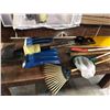Image 3 : Heavy-duty wooden work bench w/ contents - includes bench grinder/ small screws cabinet/ small shove