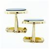 Image 4 : Vintage 14k Yellow Gold Flat Cushion Cut Bluish Gray Chalcedony Swivel Cufflinks
