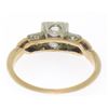 Image 4 : Antique Victorian 14k Two Tone Gold Cushion Old Mine Cut Diamonds 3 Stone Ring