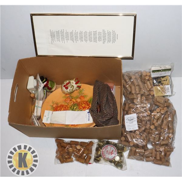 BOX OF ASSORTED ESTATE ITEMS INCLUDING WINE