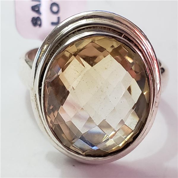 SILVER CITRINE(8.65CT) RING (SIZE 7)(WEIGHT 6.6G)