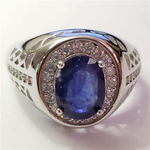 SILVER SAPPHIRE CUBIC ZIRCONIA RING (~SIZE 9)