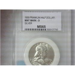 1959-D Franklin Half Dollar PCC MS65