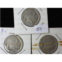 1915, 1915 And 1915-D Buffalo Nickels (Restored)