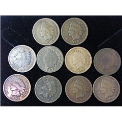 10 Assorted 1900's Indian Head Cents