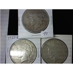 1922, 1992-D And 1922-S Peace Silver Dollars