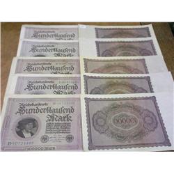 10-1923 German 100,000 Mark Inflation Notes