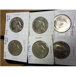 6 Kennedy Half Dollars (UNC)
