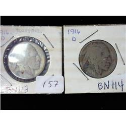 Two 1916-D Buffalo Nickels (Restored)