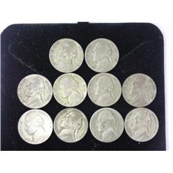 10 Assorted Jefferson War Nickels 35% Silver