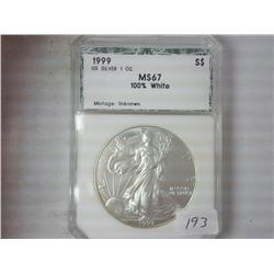 1999 American Silver Eagle PCI MS67 100% White