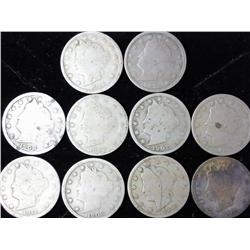 10 Assorted Liberty "V" Nickels