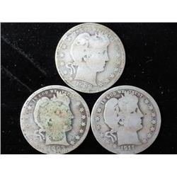 3 Assorted Barber Quarters