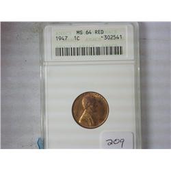 1947 Lincoln Cent ANACS MS64 RED