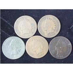 5 1890's Indian Head Cents