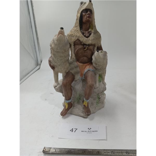 Ceramic Indigenous Statue - Man with Wolves