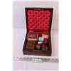 Image 1 : Humidor w/ (2) Pipes, Leather Cigarette Case, Vogue Case, Papers, Matches (1 Pipe Marked Rolex Italy