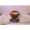 Image 1 : Vintage Hand Made Basket w/ Doilies and Table Covers