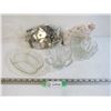 (3) Glass Dishes - Bag of Cookie Cutters - Knitted Cloths