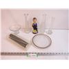 Image 1 : Jeff Nogstad Bobble Head - (2) Candles - 1970's Hoosier Glass Vase - (2) Vases - Glass Dish