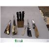 Image 1 : Tradition Knives w/ Block , Butcher Knife, Forks