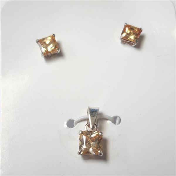 Silver Cz Earring And Pendant Set Set (~Size )(Ring is resizable for $40) (~length inches), Suggeste