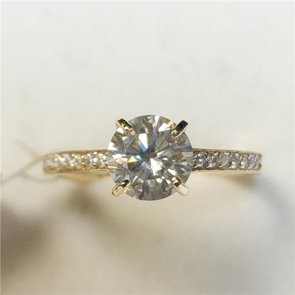 10K Yellow Gold White Moisanite(1.4ct) Moissanite(0.14ct) Ring (~Size 6.5) (~weight 2.05g), Made in 