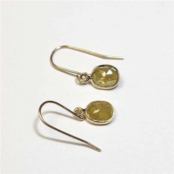 14K Yellow Gold Rose Cut Diamond (0.94Ct,I3,Fancy Yellow) Earrings (~weight 0.5g), Appraised Retail 