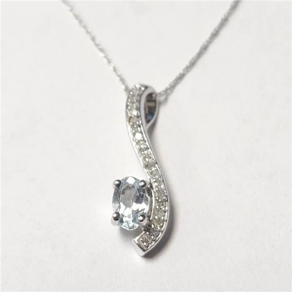 10K White Gold Aquamarine 18"(0.5ct) Diamond(0.2ct) Necklace (~weight 1.6g), Suggested Retail Value 