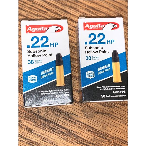 Aquila .22 LR subsonic Hollow Point 38 gr - lot of 2 x 50
