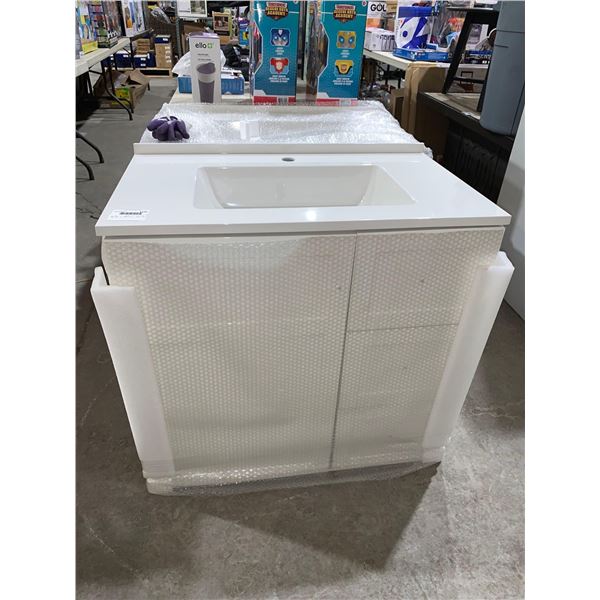 Single Sink Bathroom White Vanity 1 Door and 3 drawer Cabinet w/ White top 31"w x 19"d x 29"h