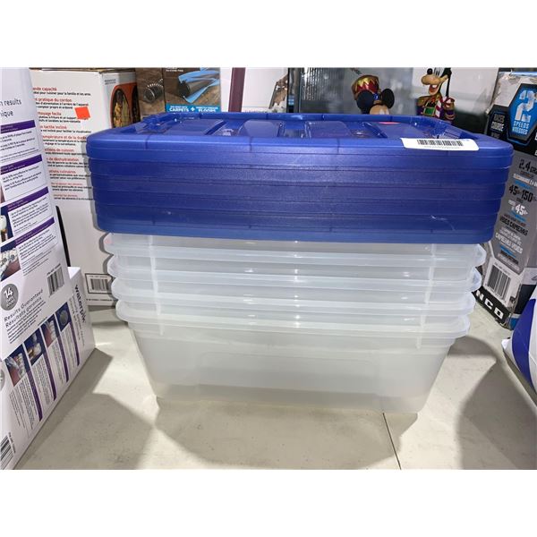Lot of 6 Plastic Stoarage bins w/ lids 9" x 15"