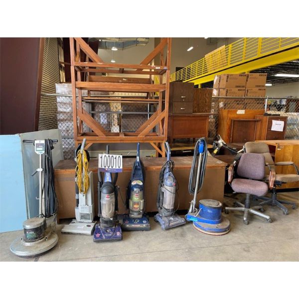 TABLES, DESKS, CHAIRS, VACUUMS,  FLOOR BUFFING MACHINES