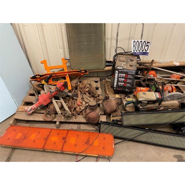 PAVEMENT BREAKER, RATCHET LEVER HOIST, SAWS, GRASS TRIMMERS, MESSAGE BOARD, BATTERY CHARGER