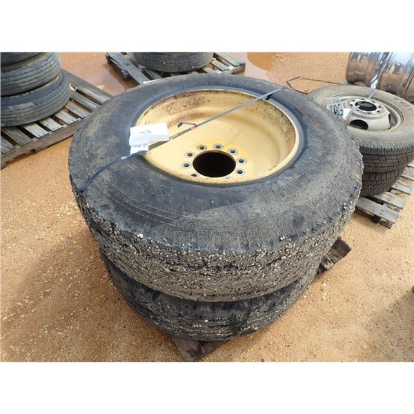 YOKOHAME TIRES, 385/65R22/5, 2 TIRES & RIMS (A-7)