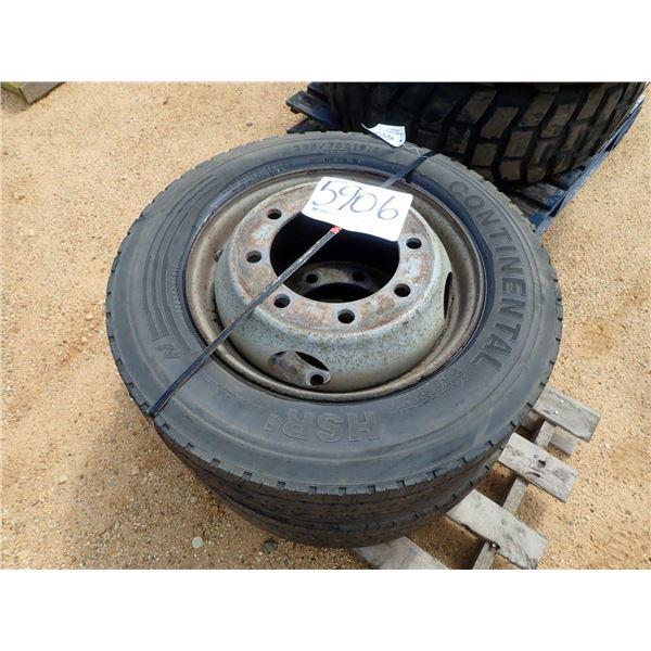 (2) CONTINENTAL 225/70R19.5 TIRES & RIMS (A-7)